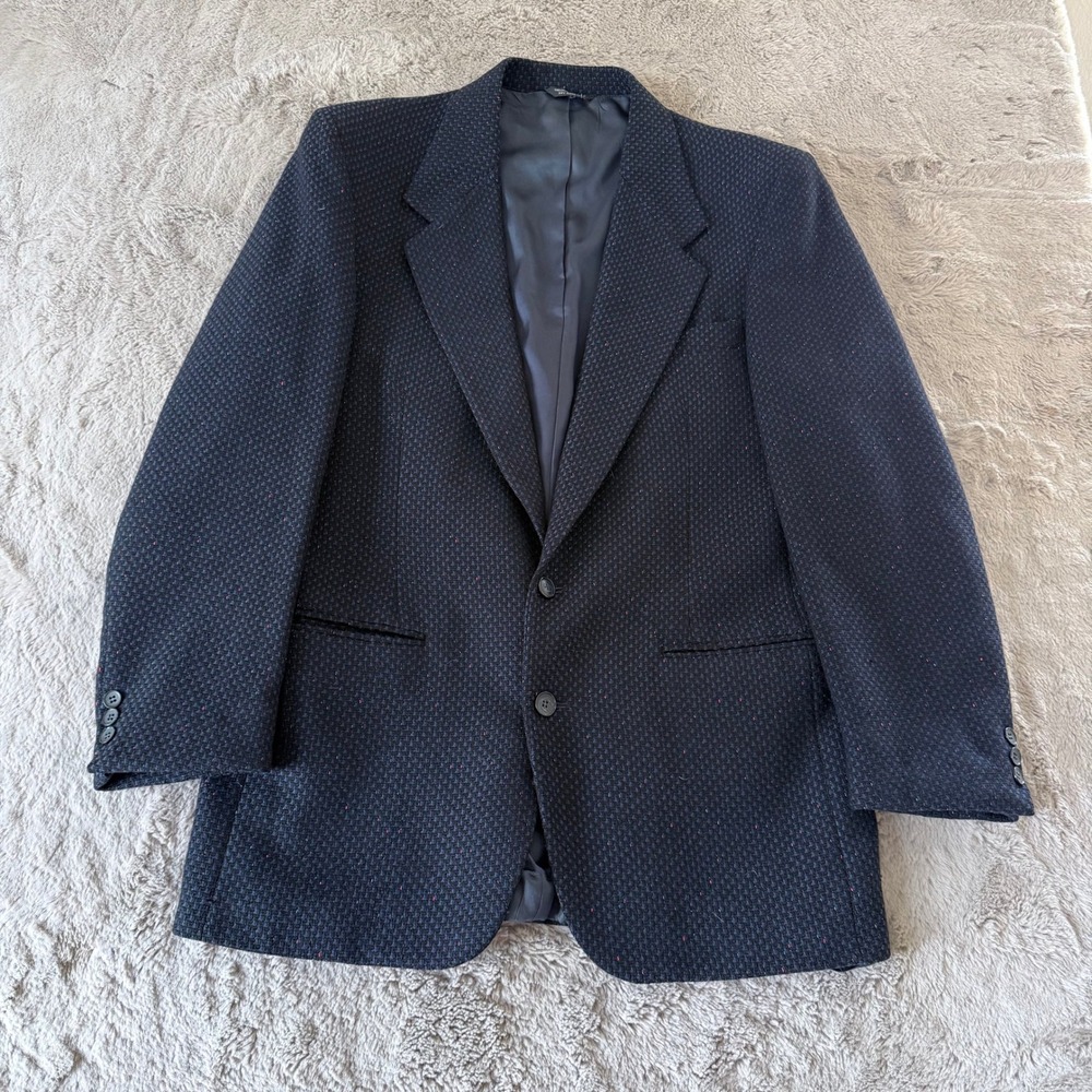 Vtg Monsieur Adolfo Men's Blazer Jacket Tailored USA Tweed Blue Red‎ Size 42/44R